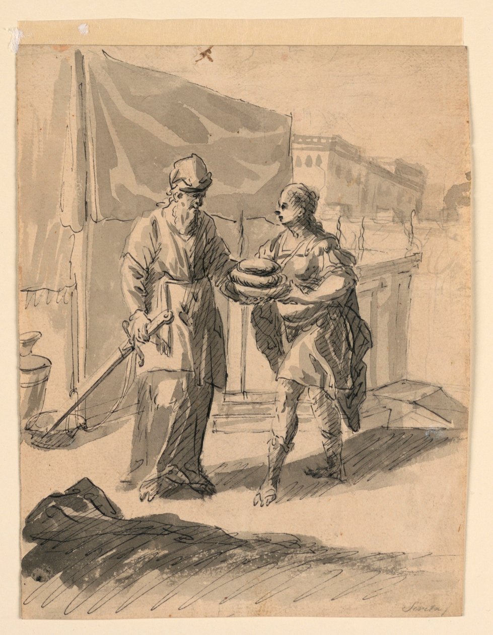 Dibujo, Figura presentando panes a un general, hacia 1650 de Karel Škréta