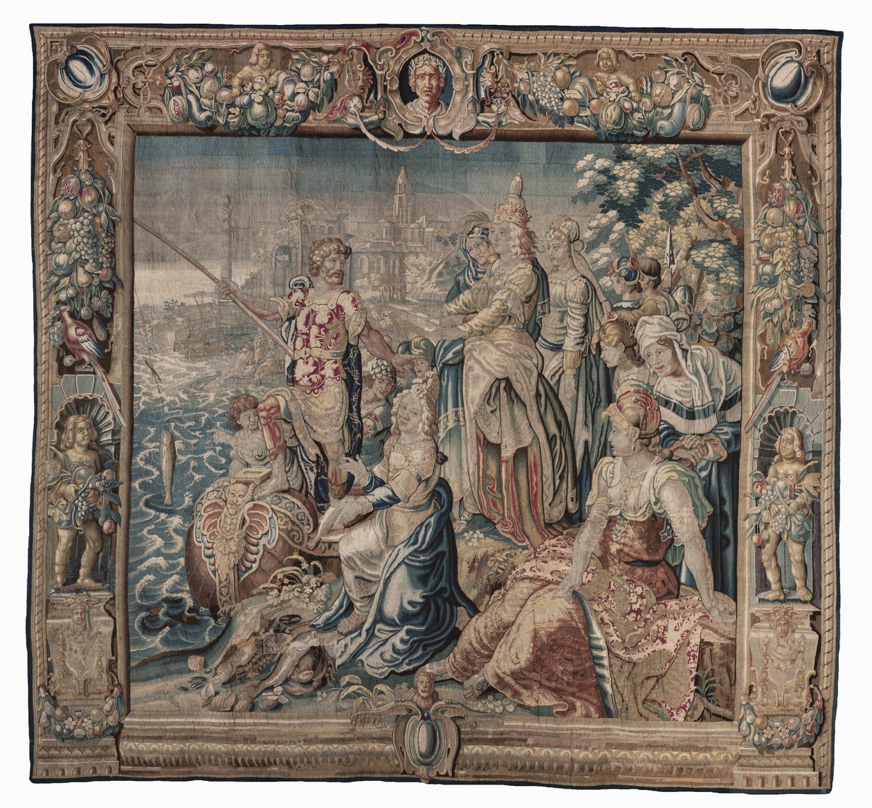 Antonio y Cleopatra (Antonio coge un pescado salado); tapiz, fecha desconocida (lana | lápiz) de Karel van II Mander