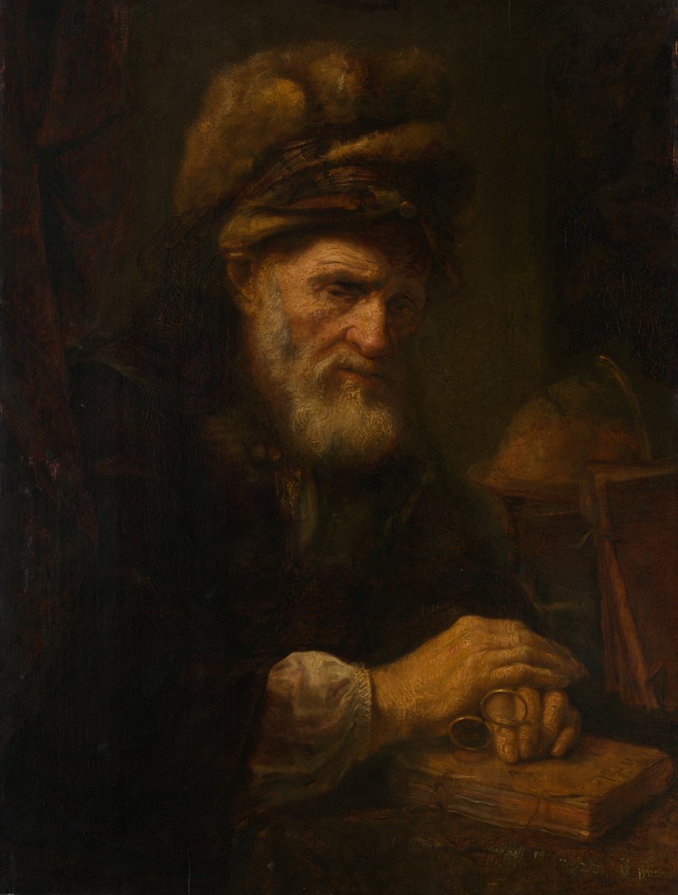 Un viejo con gorro de piel de Karel van der Pluym