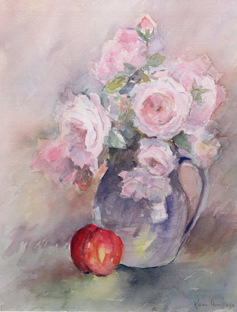 Rosas rosadas en una jarra azul, 1994 de Karen Armitage