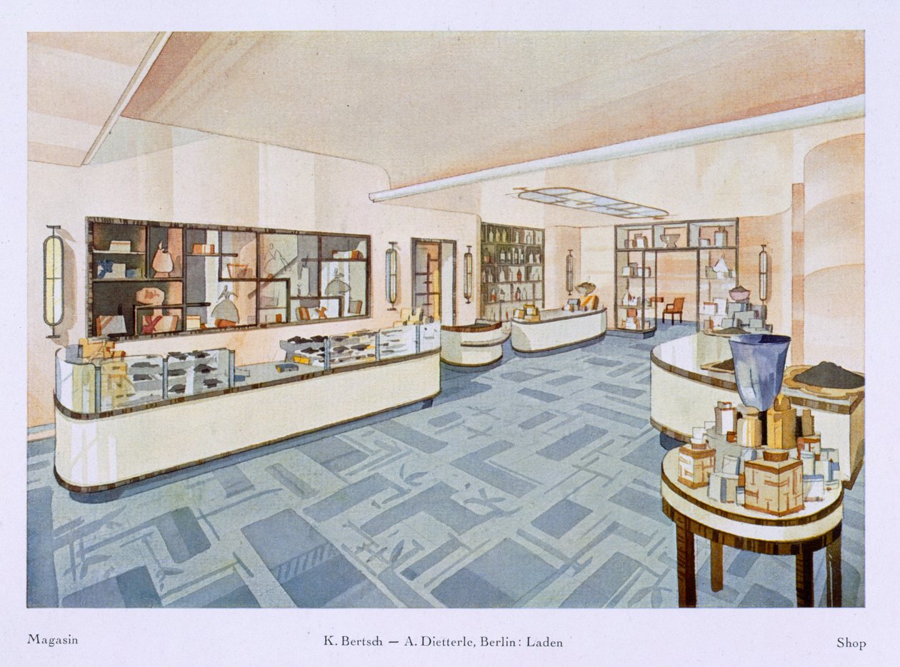 Tienda de perfumes, ilustración de Modern Interiors in Colour, 1929 de Karl Bertsch
