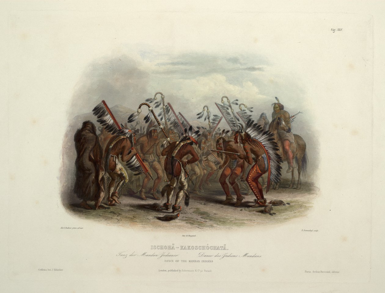 Ischohä-Kakoschochatä, danza de los indios Mandan de Karl Bodmer