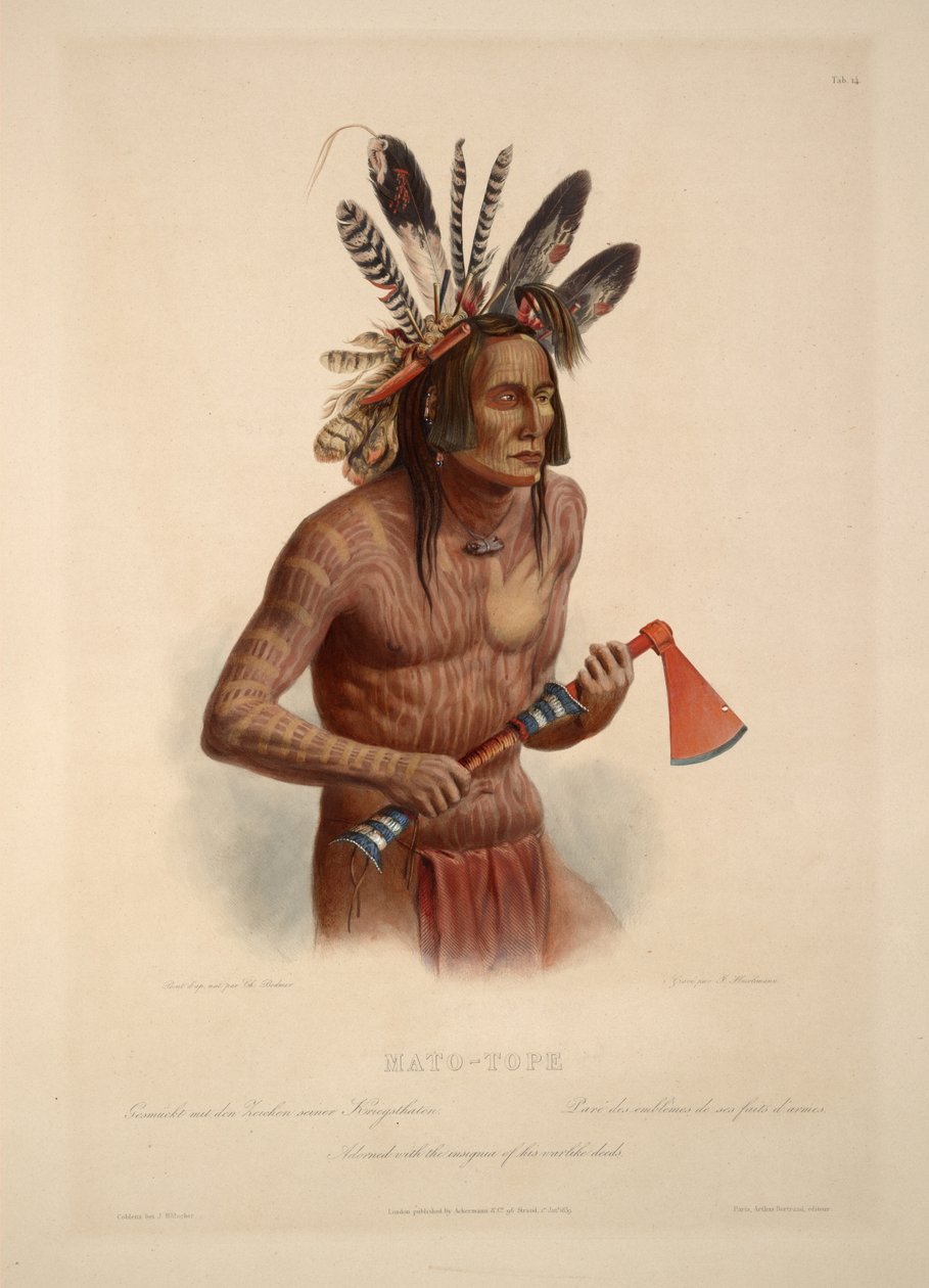 Mato-Tope adornado con las insignias de sus hazañas bélicas de Karl Bodmer