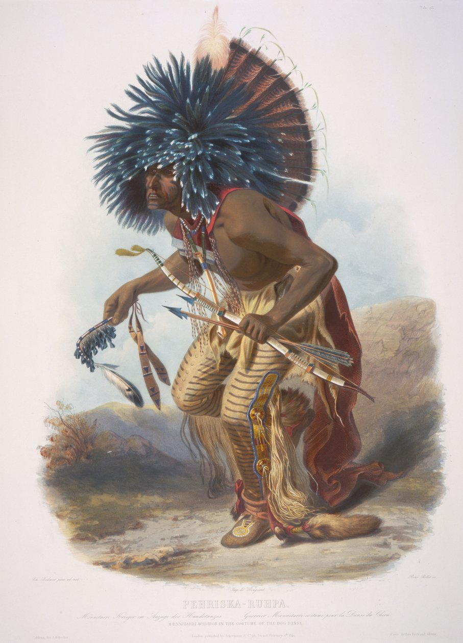 Guerrero Moennitarri en el Traje de la Danza del Perro. Pehriska-Ruhpa de Karl Bodmer