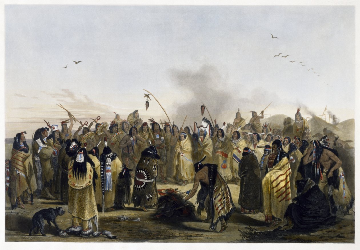 Danza del cuero cabelludo de los Minitarres, 1843-1844 de Karl Bodmer