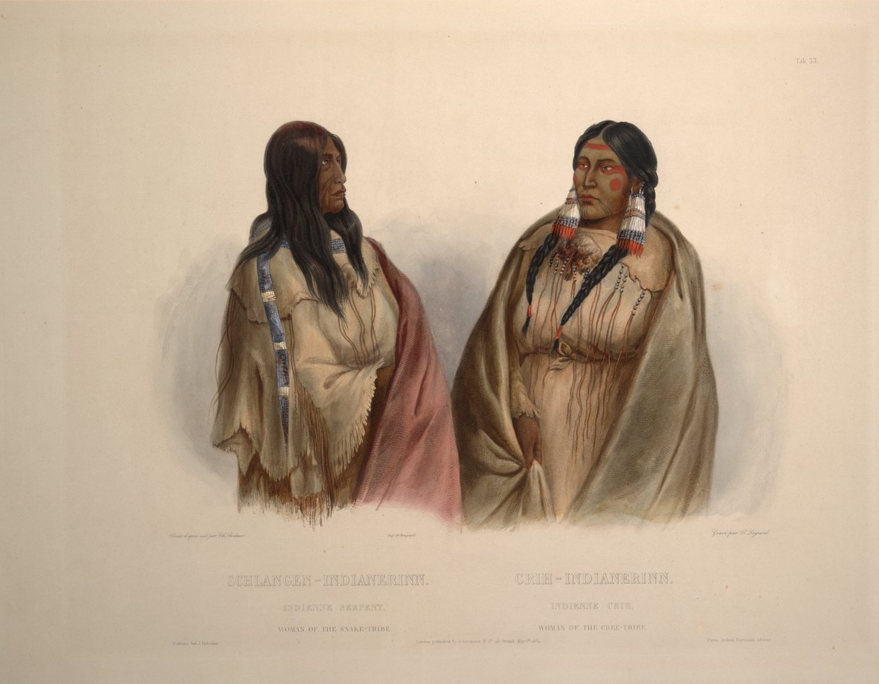 Mujer de la tribu de la Serpiente y mujer de la tribu Cree de Karl Bodmer