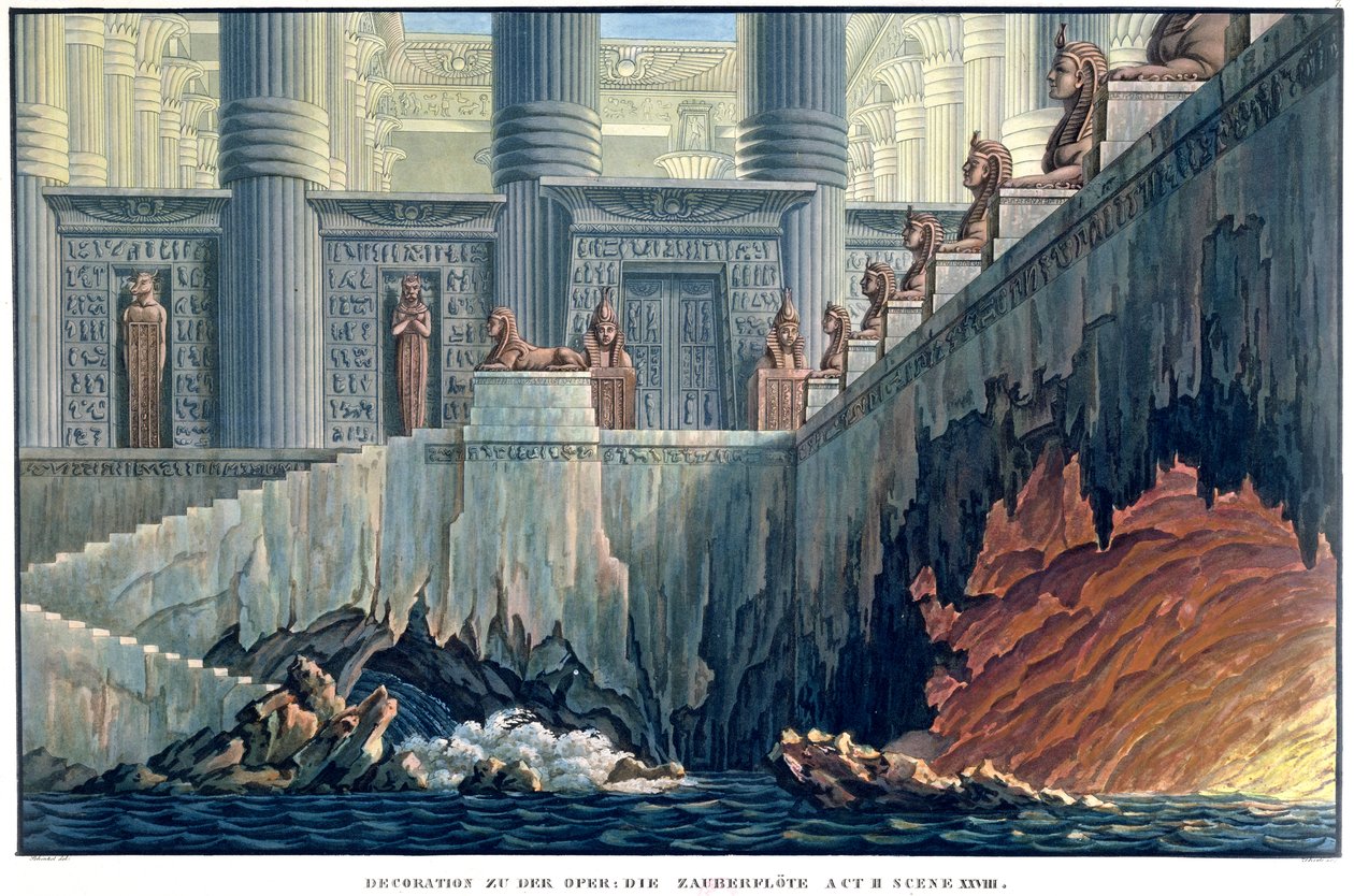 Diseño de escenario egipcio para el Acto II, escena xxviii de la ópera 