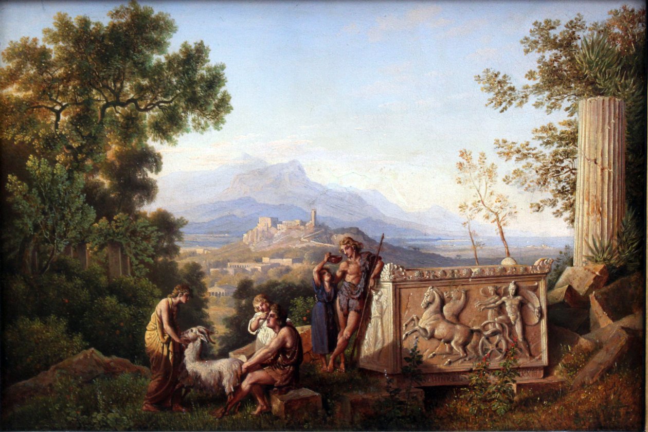 Paisaje Fantástico Griego con Pastor Descansando de Karl Friedrich Schinkel