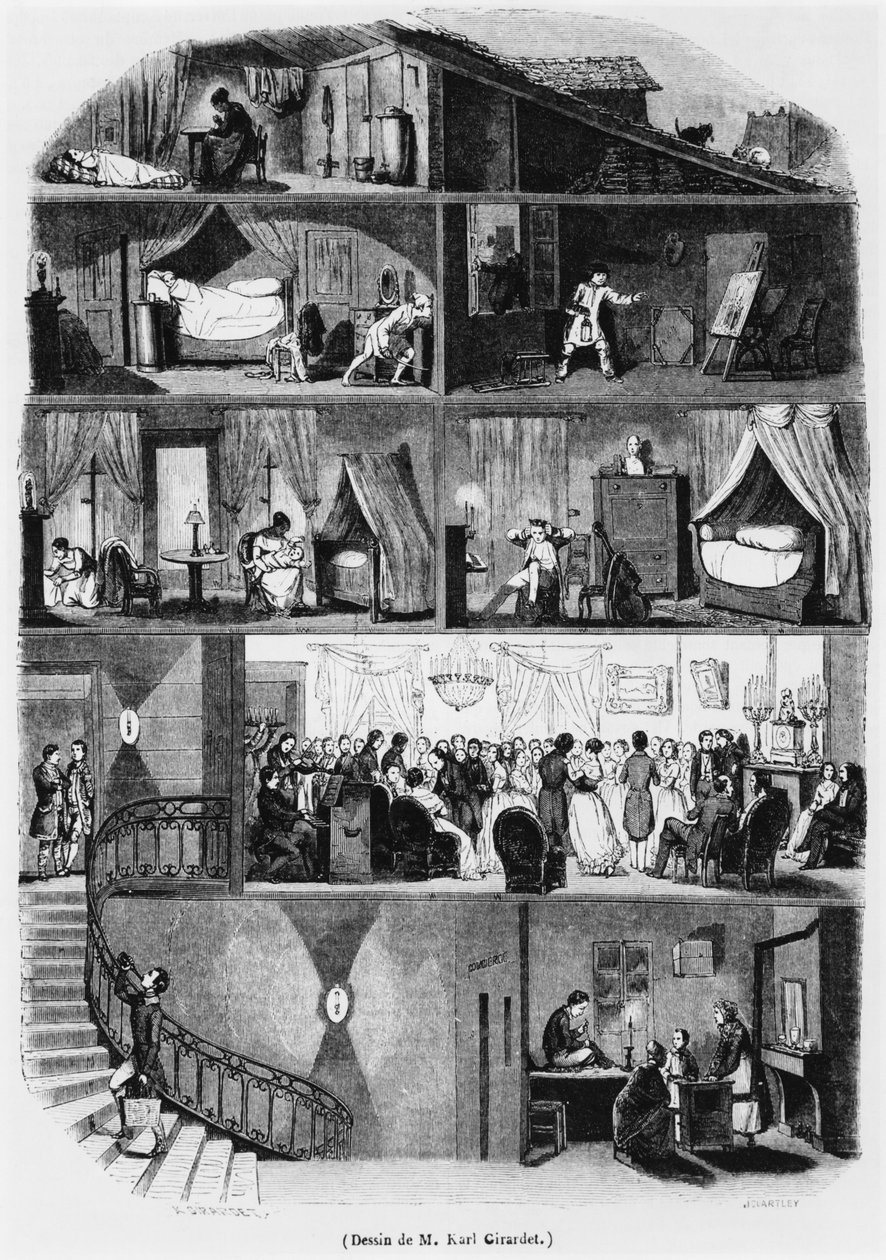 Sección de un edificio parisino, ilustración de 