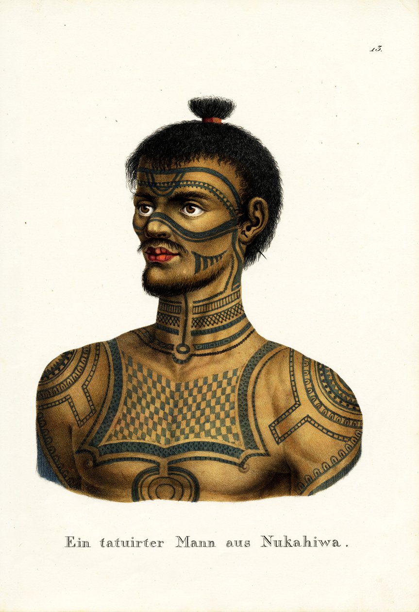 Hombre tatuado de Nukahiwa, 1824 de Karl Joseph Brodtmann