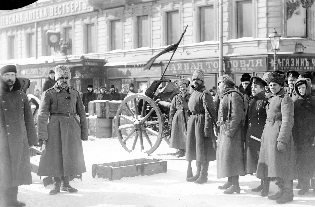 Barricadas en Liteiniy Prospekt, San Petersburgo, febrero de 1917 de Karl Karlovich Bulla