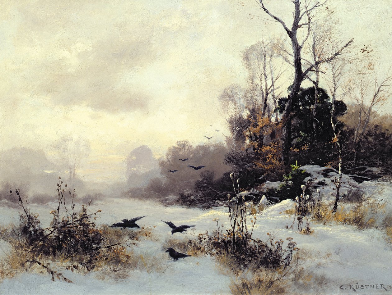 Cuervos en un paisaje invernal, 1907 de Karl Kustner