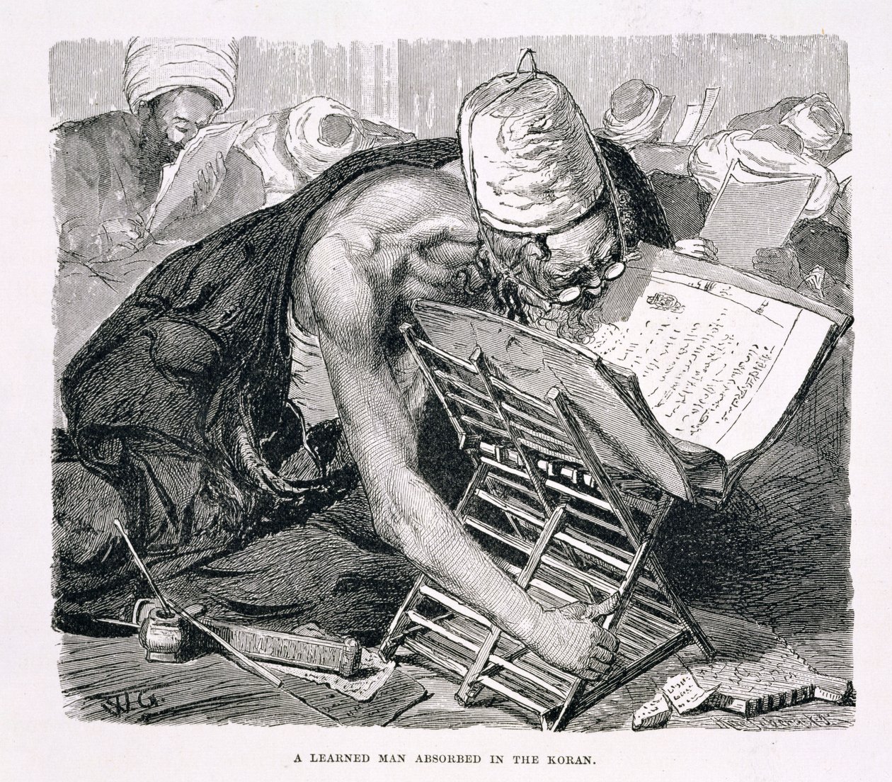 Un hombre erudito absorto en el Corán, siglo XIX (grabado en papel) de Karl Wilhelm Gentz