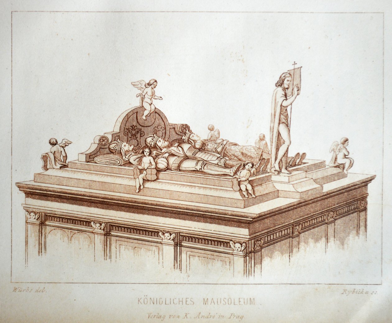Ilustración del libro Der Dom zu Prag de 1858, que muestra las tumbas de los reyes en la catedral de San Vito de Karl Wurbs
