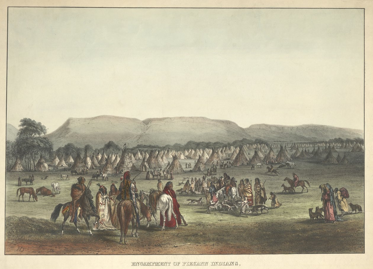 Campamento de los Indios Piekann, pub. 1842 de Karl Bodmer