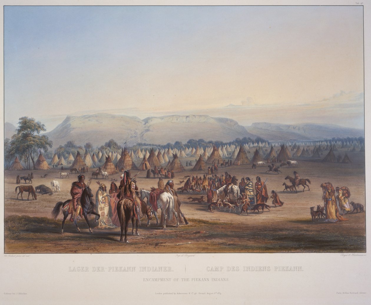 Campamento de los Indios Piekann, grabado por Beyer y Hurliman, publicado en 1839 de Karl Bodmer