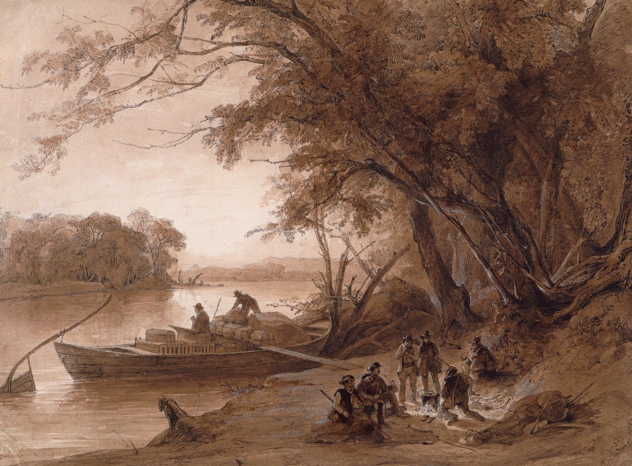 Campamento de las viajeros en el Missouri de Karl Bodmer