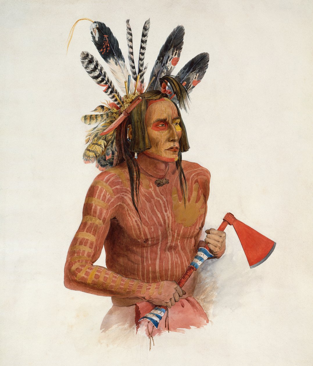 Mato-Tope, adornada con las insignias de sus hazañas guerreras de Karl Bodmer
