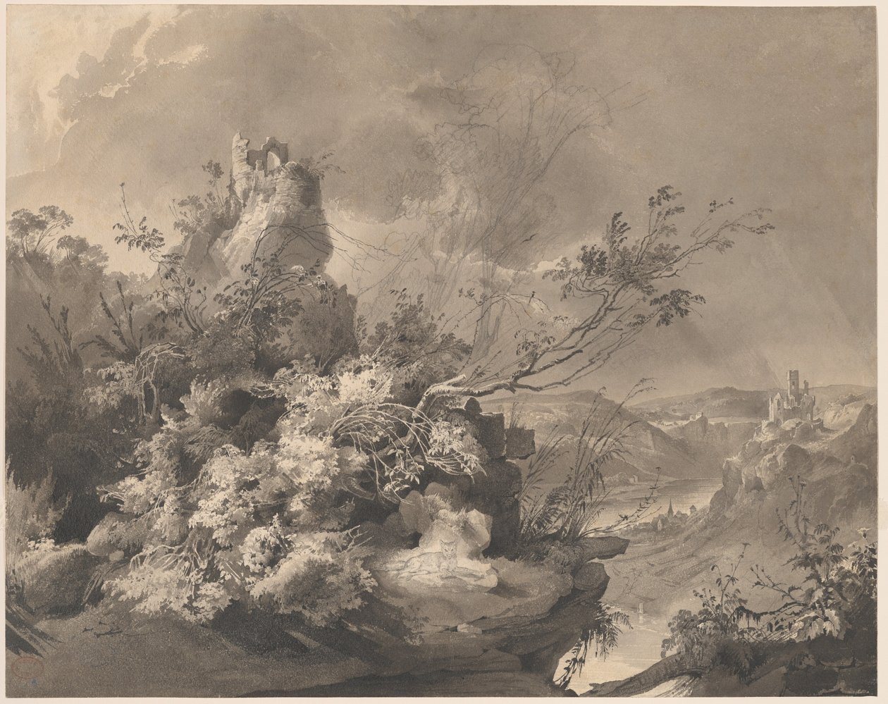 Torres en Ruinas con Vista al Rin de Karl Bodmer