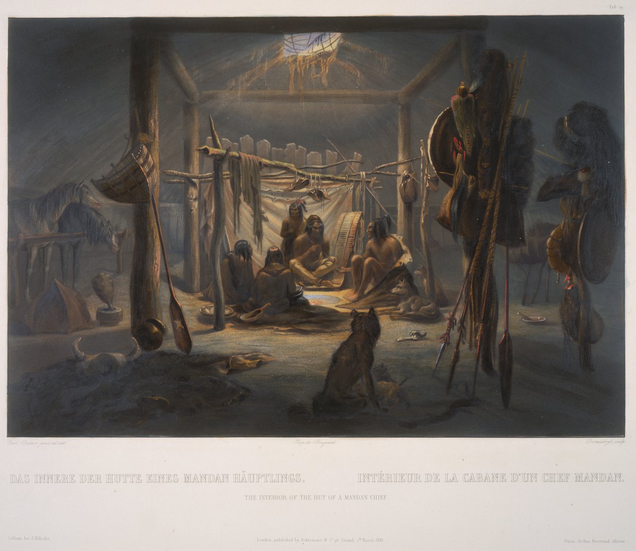 El Interior de la Cabaña de un Jefe Mandan de Karl Bodmer
