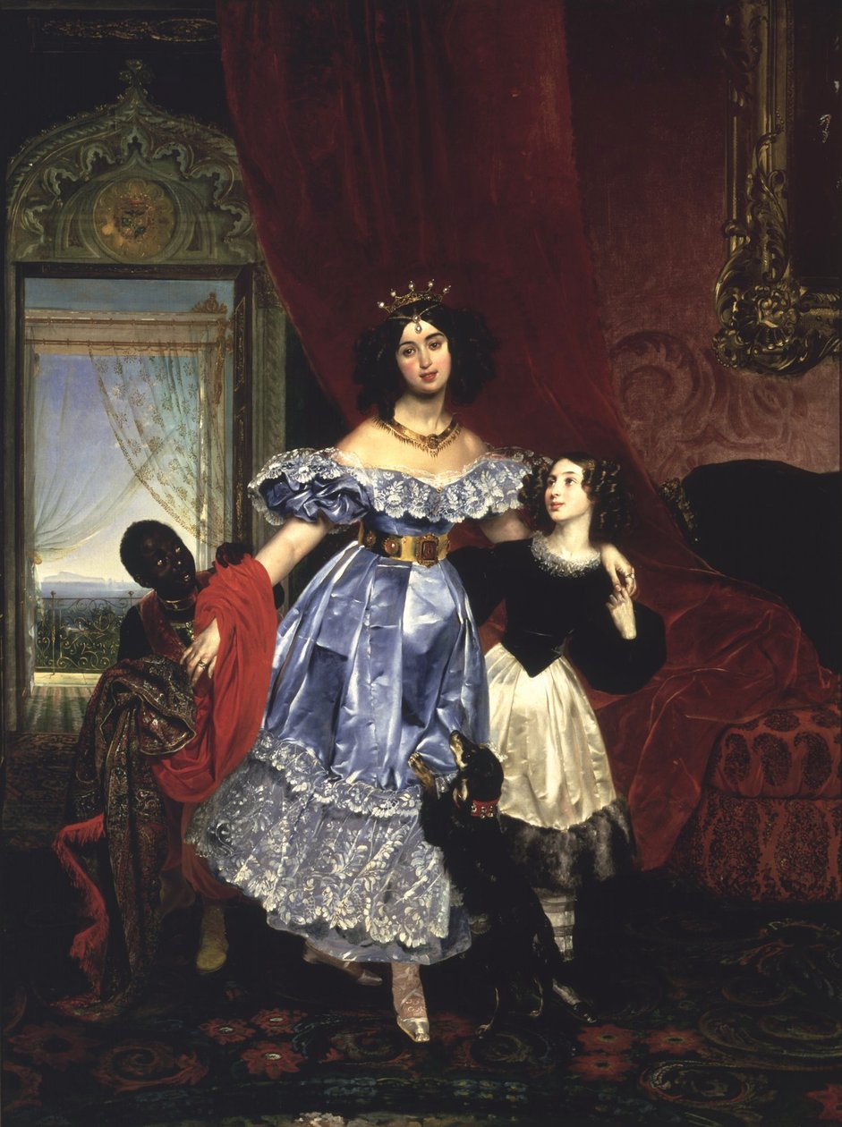 Retrato de la condesa Samoilova con (Giovanina) Amazilia Pacini y un niño negro de Karl Bryullov