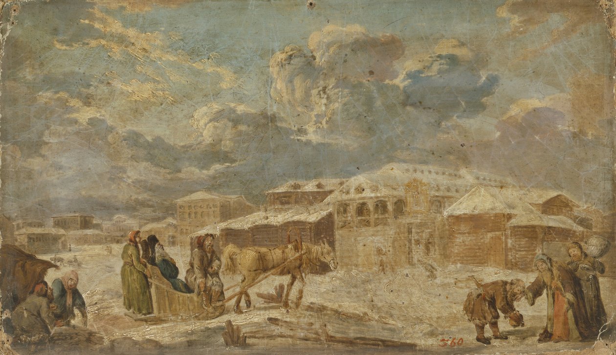 Plaza de la ciudad en invierno, segunda mitad del siglo XVIII de Karl Friedrich Knappe