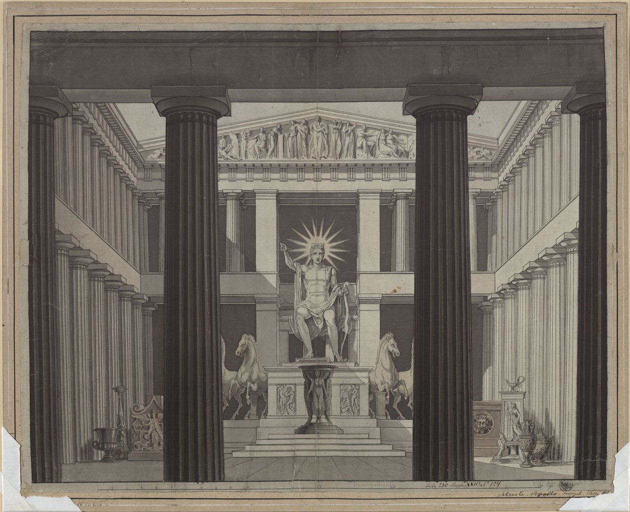Alceste. Ópera de Christoph Willibald Gluck. Boceto de la segunda escenografía. Interior del templo de Apolo de Karl Friedrich Schinkel
