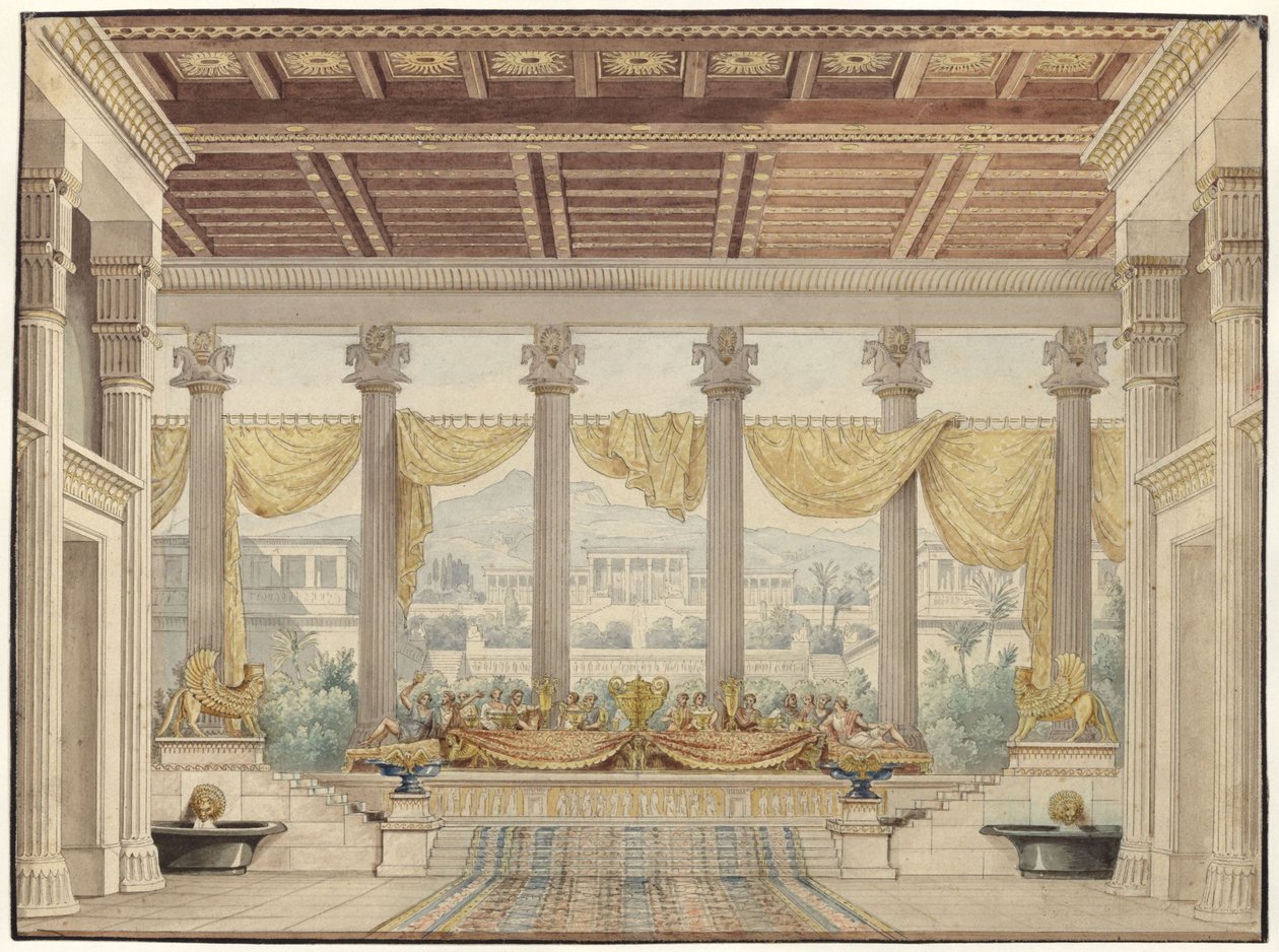 Alexander y Darius. Tragedia de Friedrich von Uechtritz. Boceto de la cuarta escenografía. Sala abierta de Karl Friedrich Schinkel