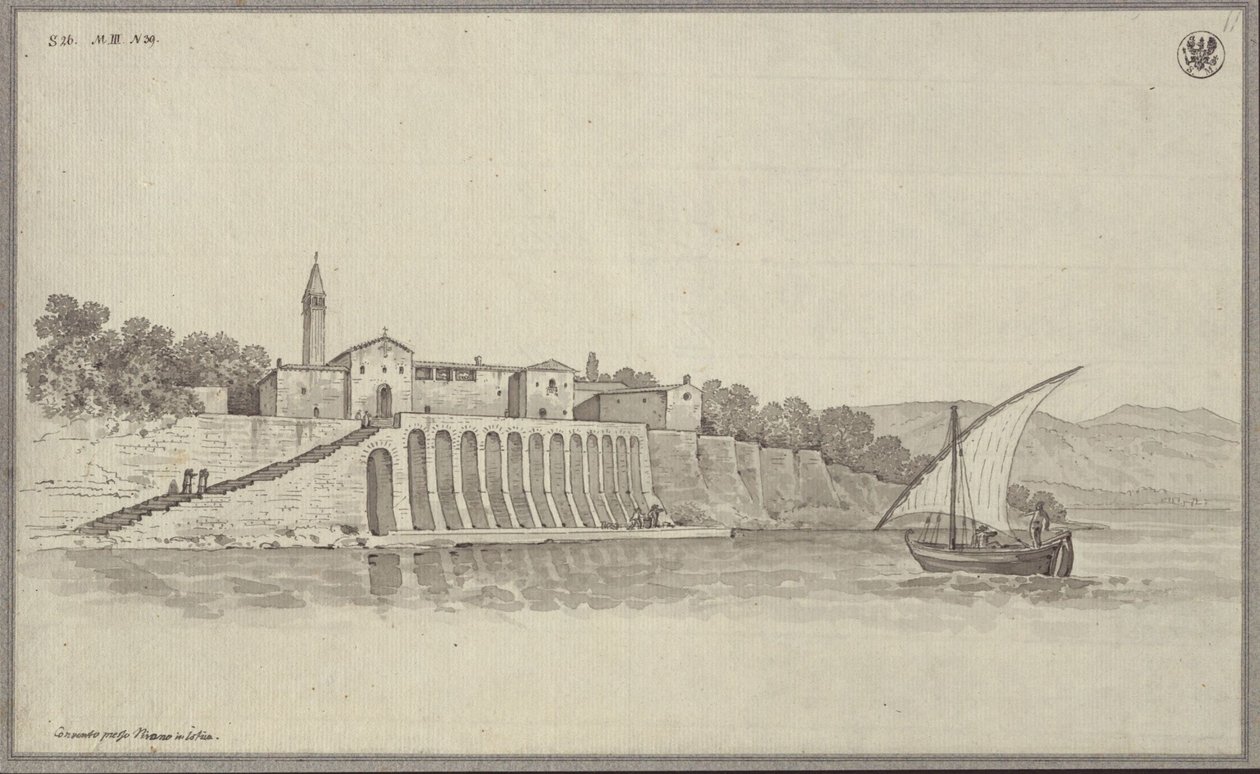 Vista del antiguo convento franciscano de San Bernardino, situado entre Portorož y Piran, en Istria (Eslovenia) de Karl Friedrich Schinkel