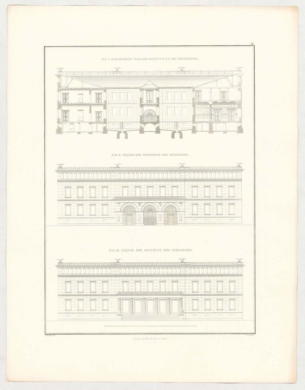 Vistas del castillo de Krzescowice, lámina 51 de la serie «Colección de proyectos arquitectónicos» de Karl Friedrich Schinkel