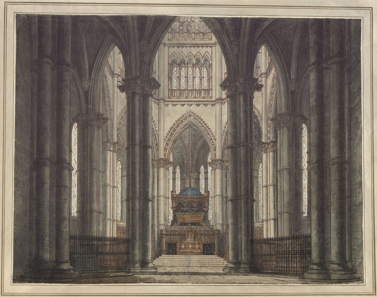 Axel y Walburg. Tragedia de Adam Oehlenschläger. Borrador de una decoración. Interior de una iglesia-cripta de Karl Friedrich Schinkel