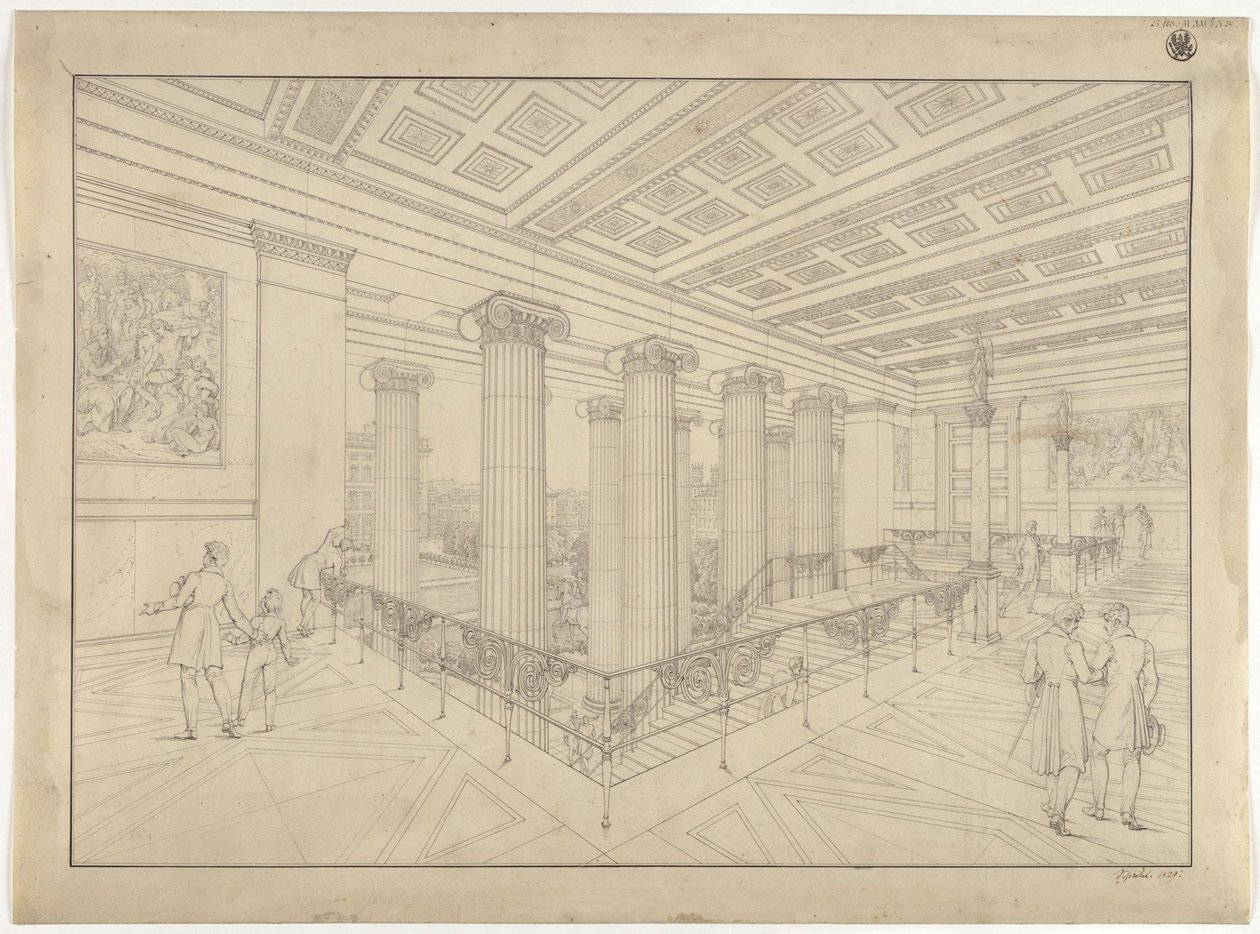 Berlín. Museo Antiguo, junto al Lustgarten. Vista interior de la escalera principal de Karl Friedrich Schinkel
