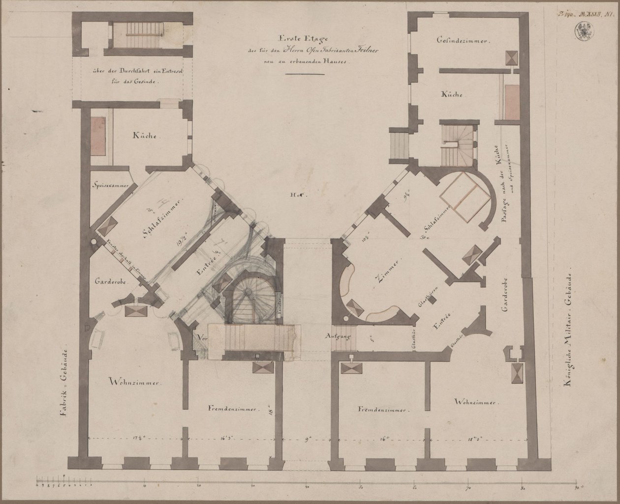 Berlín. Casa Feilner. Plano de la primera planta de Karl Friedrich Schinkel