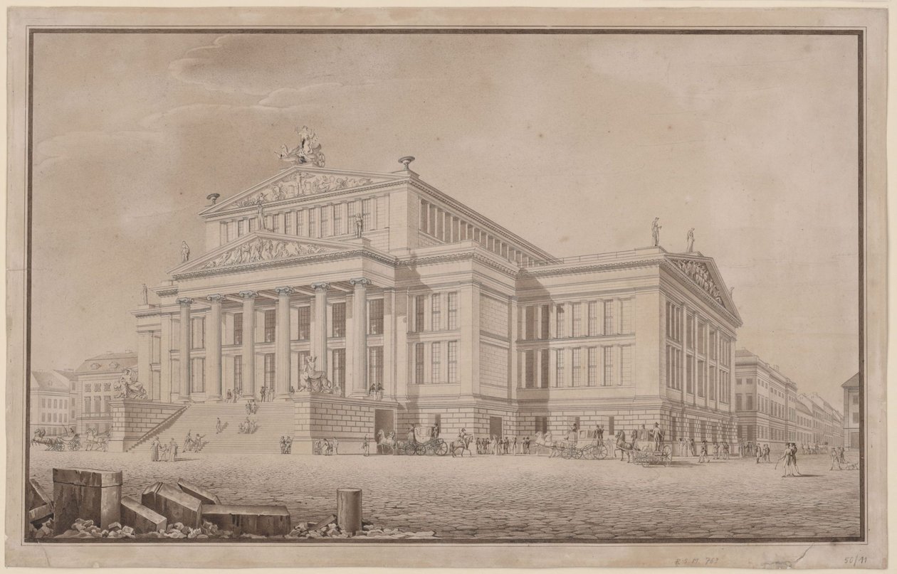 Berlín. Schauspielhaus en el Gendarmenmarkt. Vista en perspectiva de Karl Friedrich Schinkel