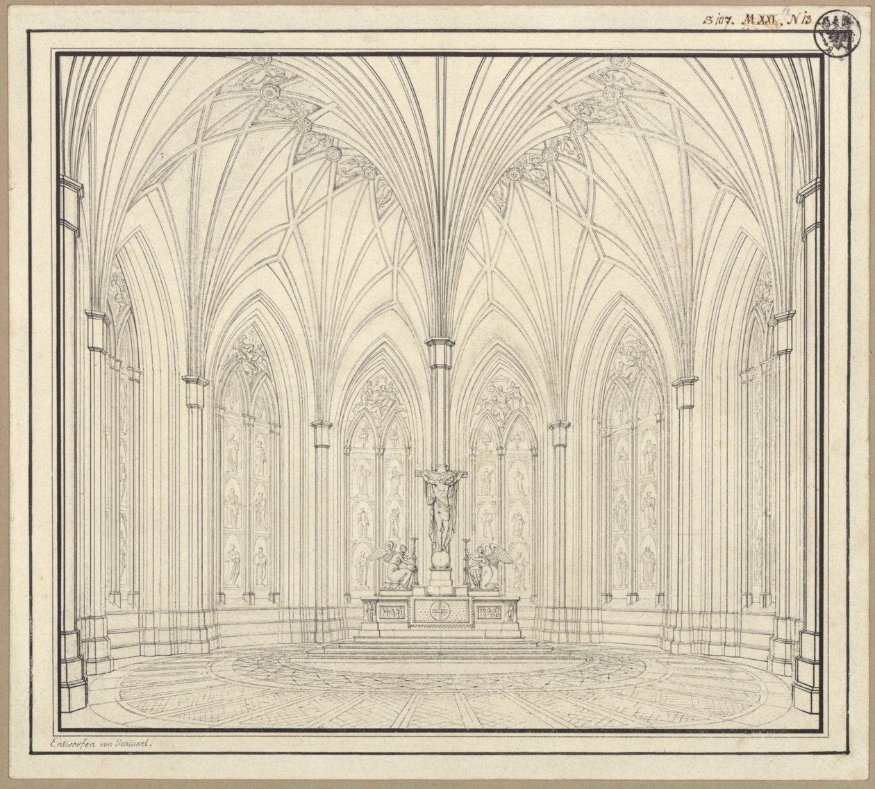 Berlín, Spittelmarkt. Proyecto para la iglesia de Santa Gertrudis. Vista interior del coro de Karl Friedrich Schinkel