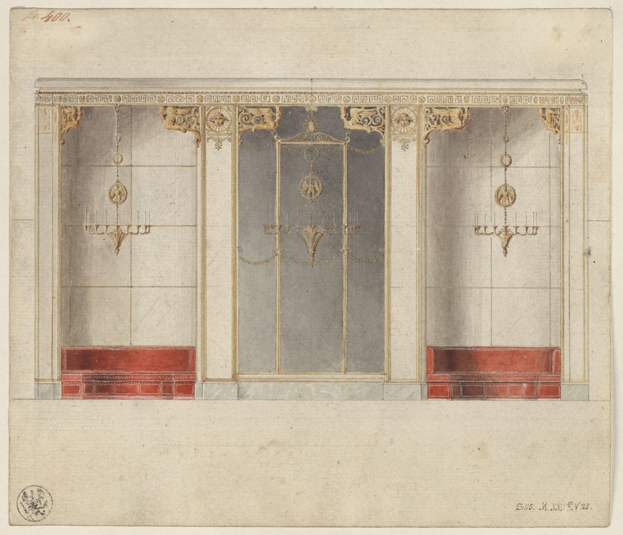 Berlín, Wilhelmstraße 102. Palacio del príncipe Alberto de Prusia, proyecto de la Sala de Mármol de Karl Friedrich Schinkel