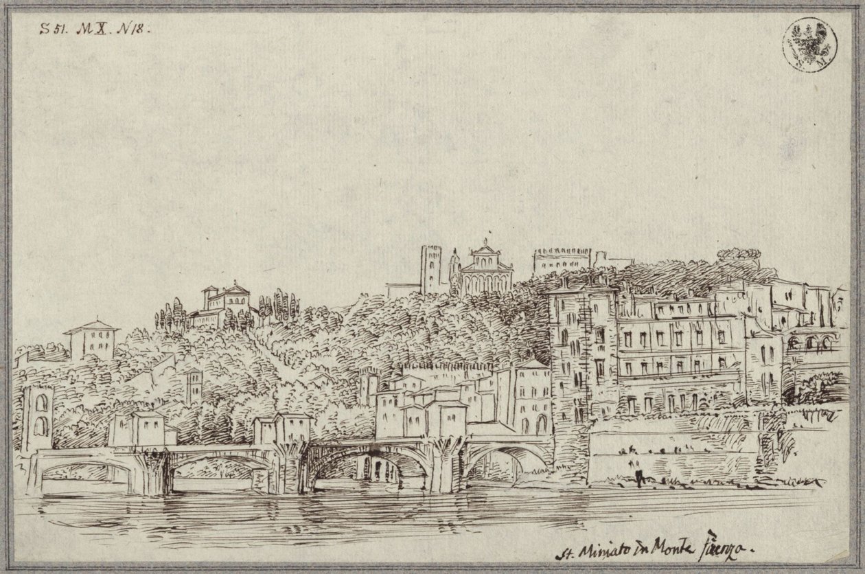 Vista sobre el Arno hacia San Miniato al Monte en Florencia de Karl Friedrich Schinkel