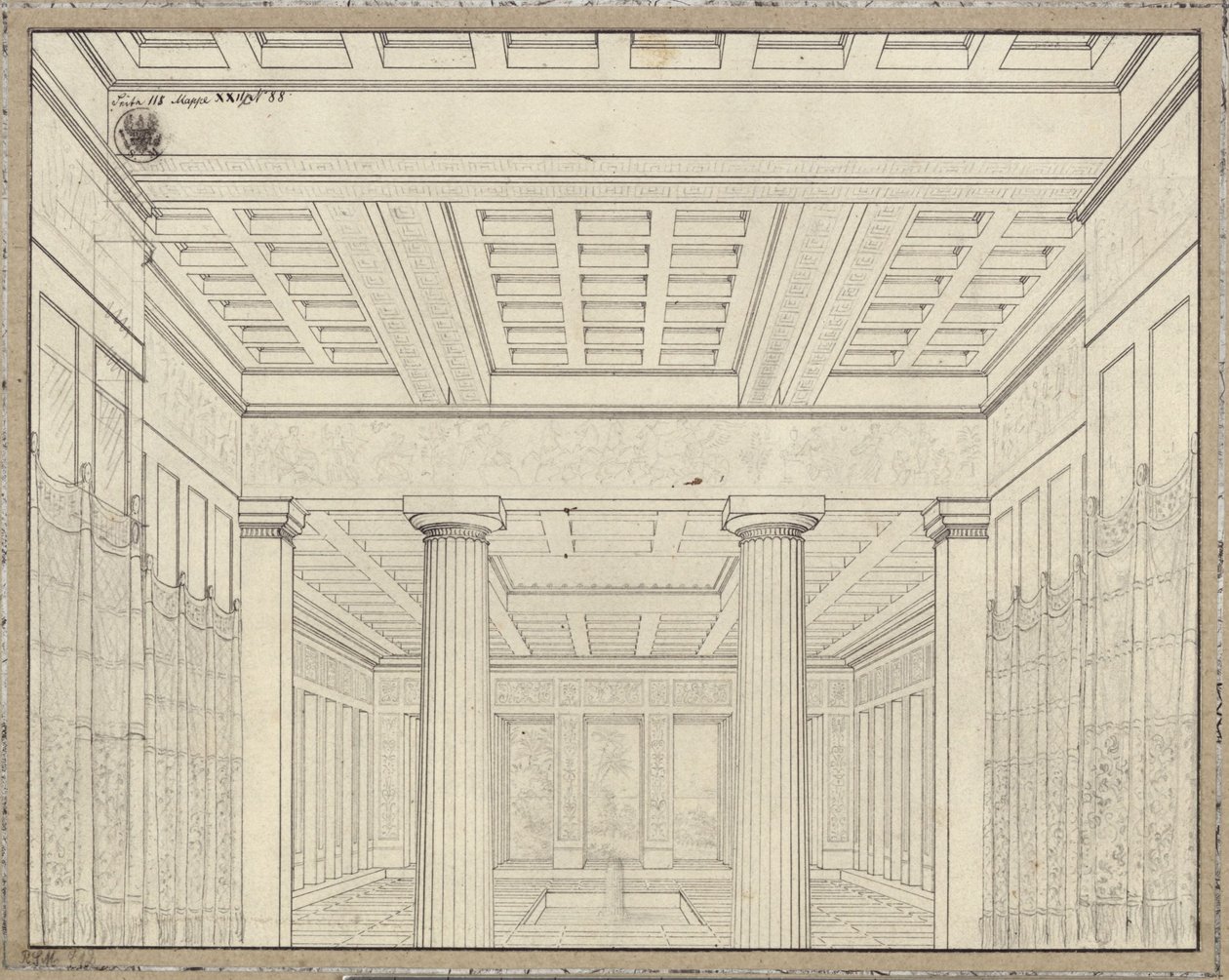 Dido. Ópera de Bernhard Klein. Diseño para la 3.ª decoración. Cámara en el palacio de Karl Friedrich Schinkel