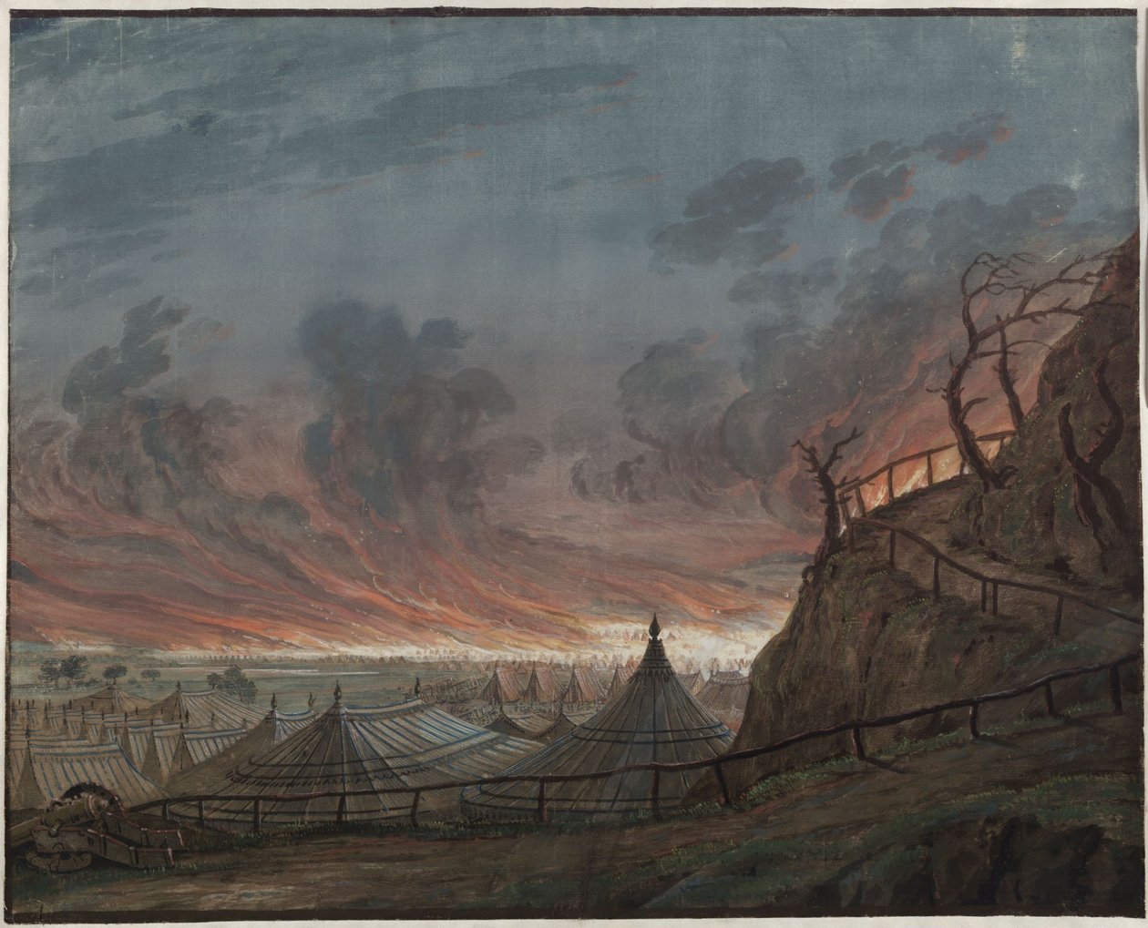 La doncella de Orleans. Tragedia de Friedrich Schiller. Proyecto para la 4.ª decoración. El campamento de los ingleses en llamas de Karl Friedrich Schinkel