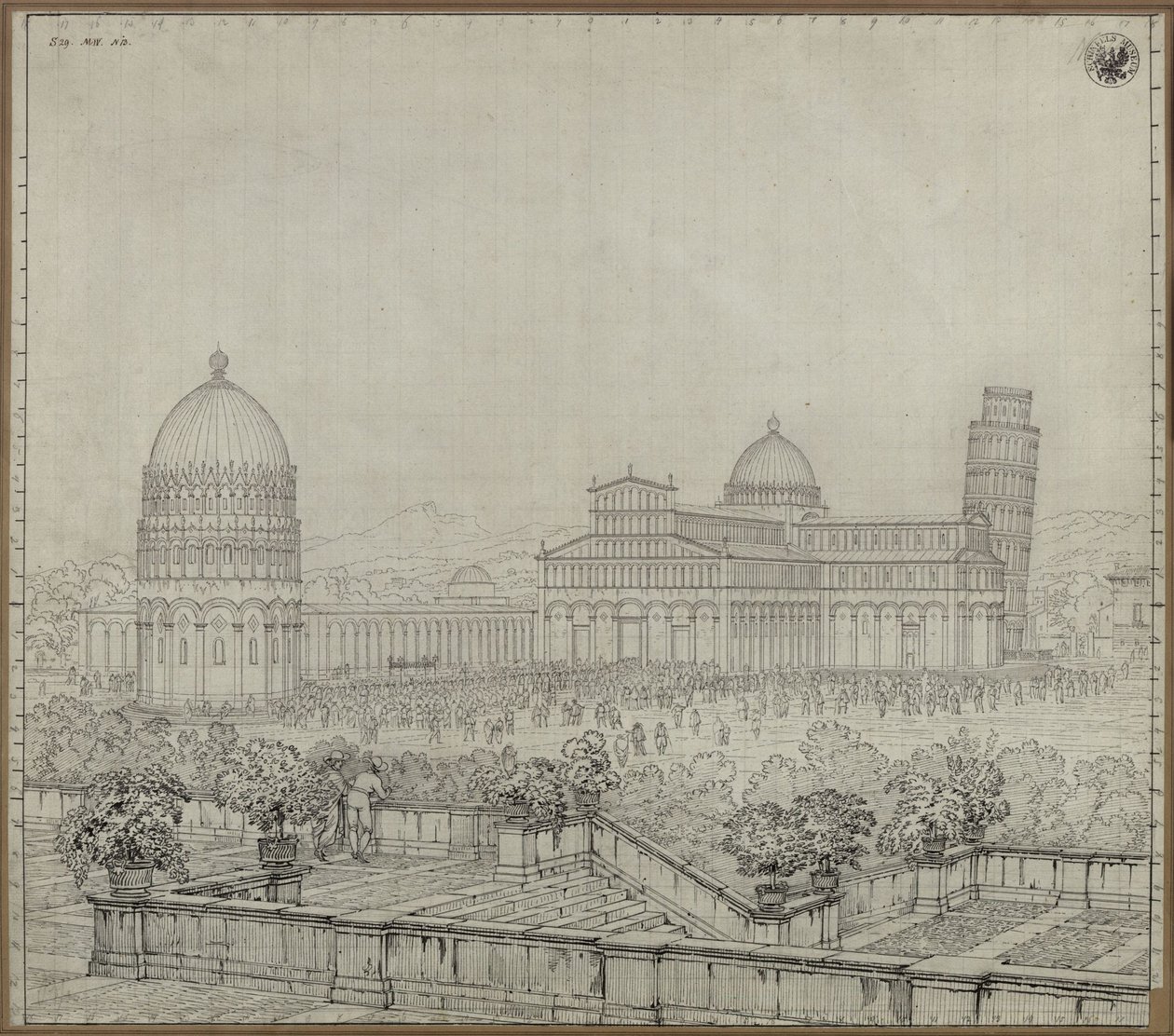«La catedral, la Torre Inclinada, el Camposanto y el Baptisterio de Pisa» de Karl Friedrich Schinkel