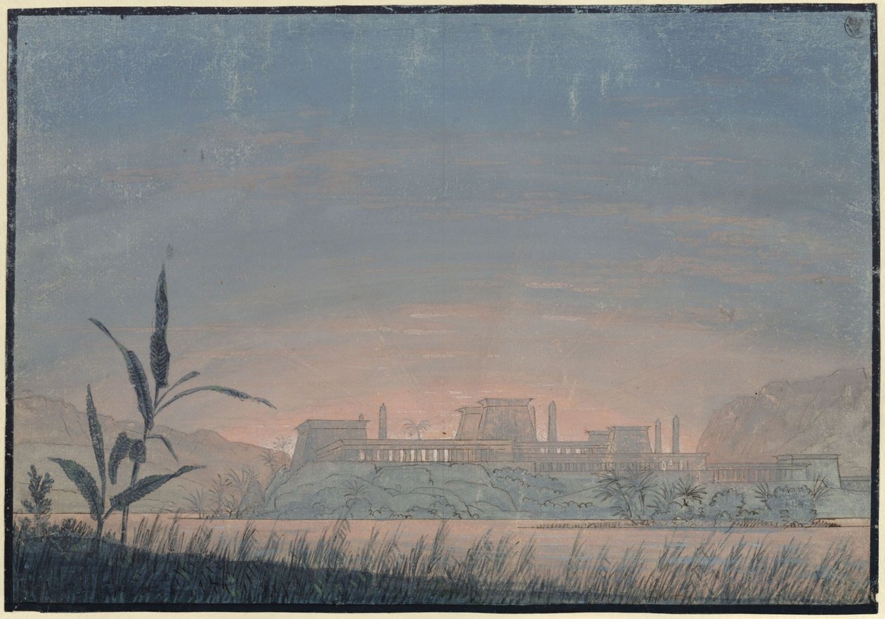 La flauta mágica. Ópera de Wolfgang Amadeus Mozart. Proyecto para el 10.º decorado. Paisaje con el castillo de Sarastro de Karl Friedrich Schinkel
