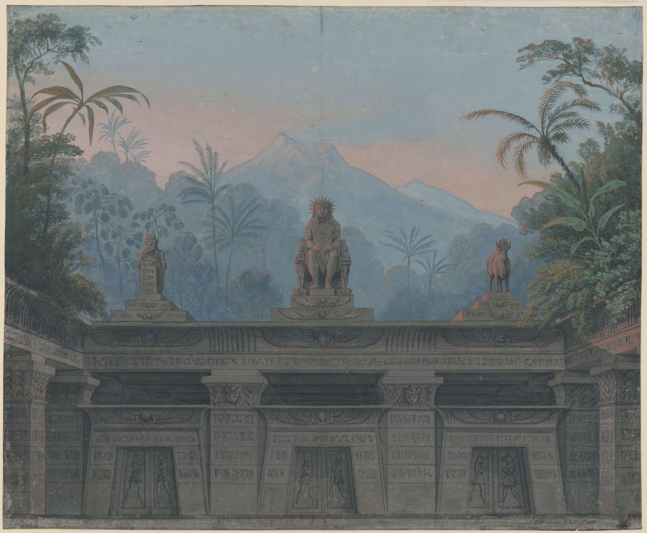 La flauta mágica. Ópera de Wolfgang Amadeus Mozart. Boceto de la cuarta escenografía. Patio del templo de Sarastro de Karl Friedrich Schinkel