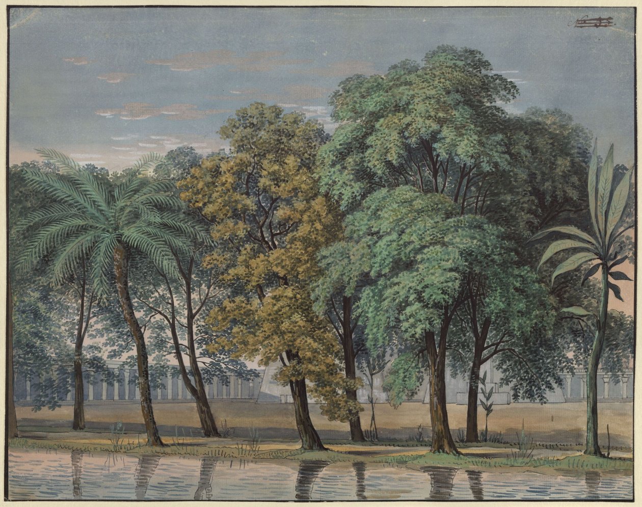 La flauta mágica. Ópera de Wolfgang Amadeus Mozart. Boceto de la  6.ª escenografía. Patio del templo de la prueba de Karl Friedrich Schinkel
