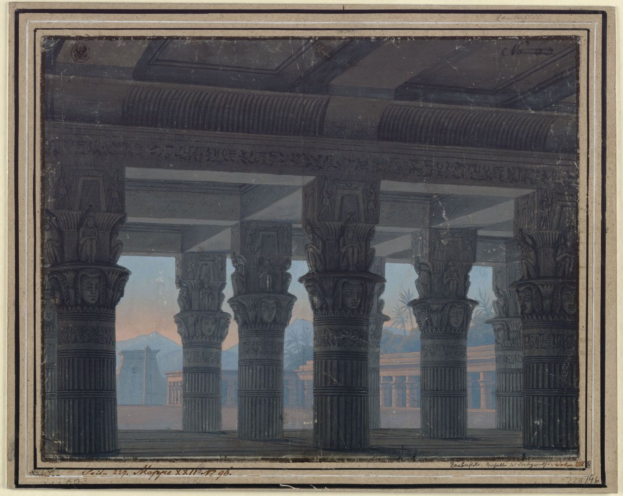 La flauta mágica. Ópera de Wolfgang Amadeus Mozart. Proyecto para la 8.ª decoración. Vestíbulo del laberinto de Karl Friedrich Schinkel