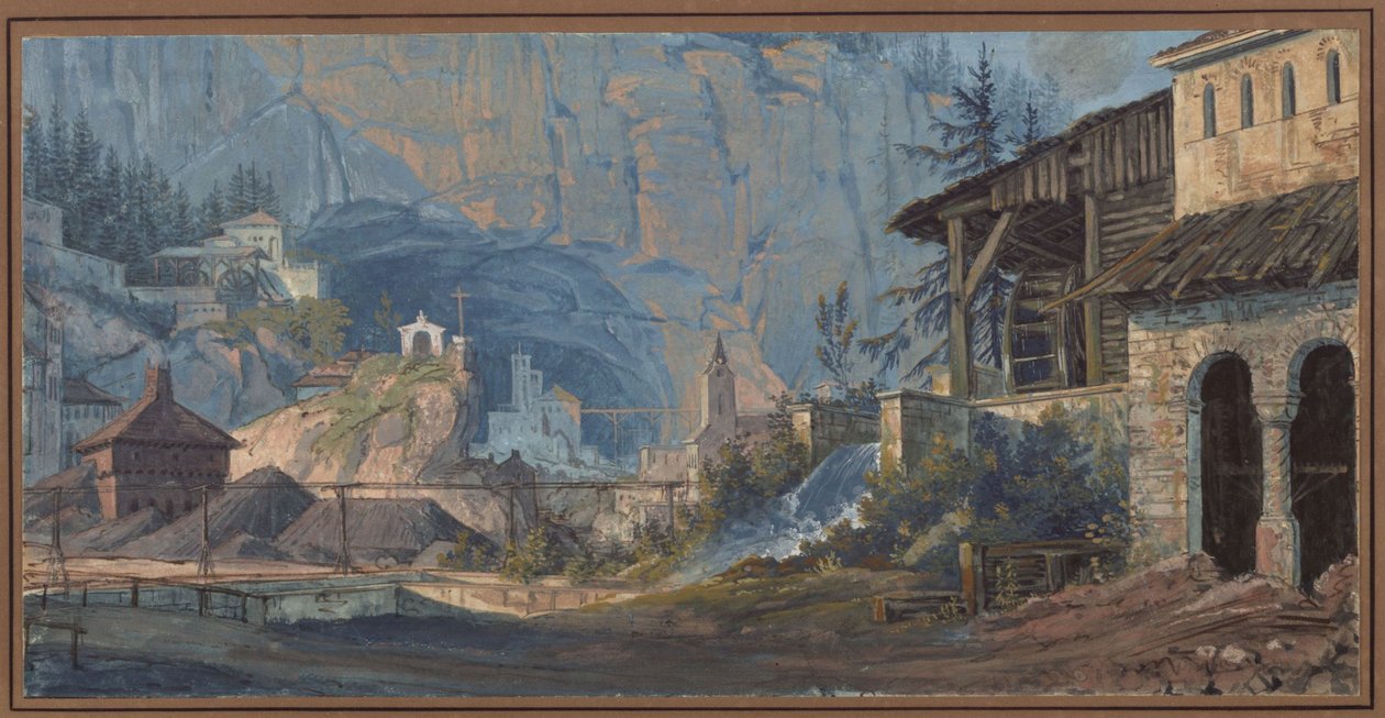 Mina de hierro en Cataluña. Vista exterior de Karl Friedrich Schinkel