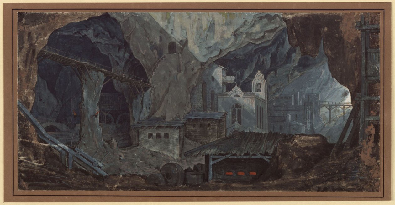 Mina de hierro en Cataluña. Vista interior de Karl Friedrich Schinkel