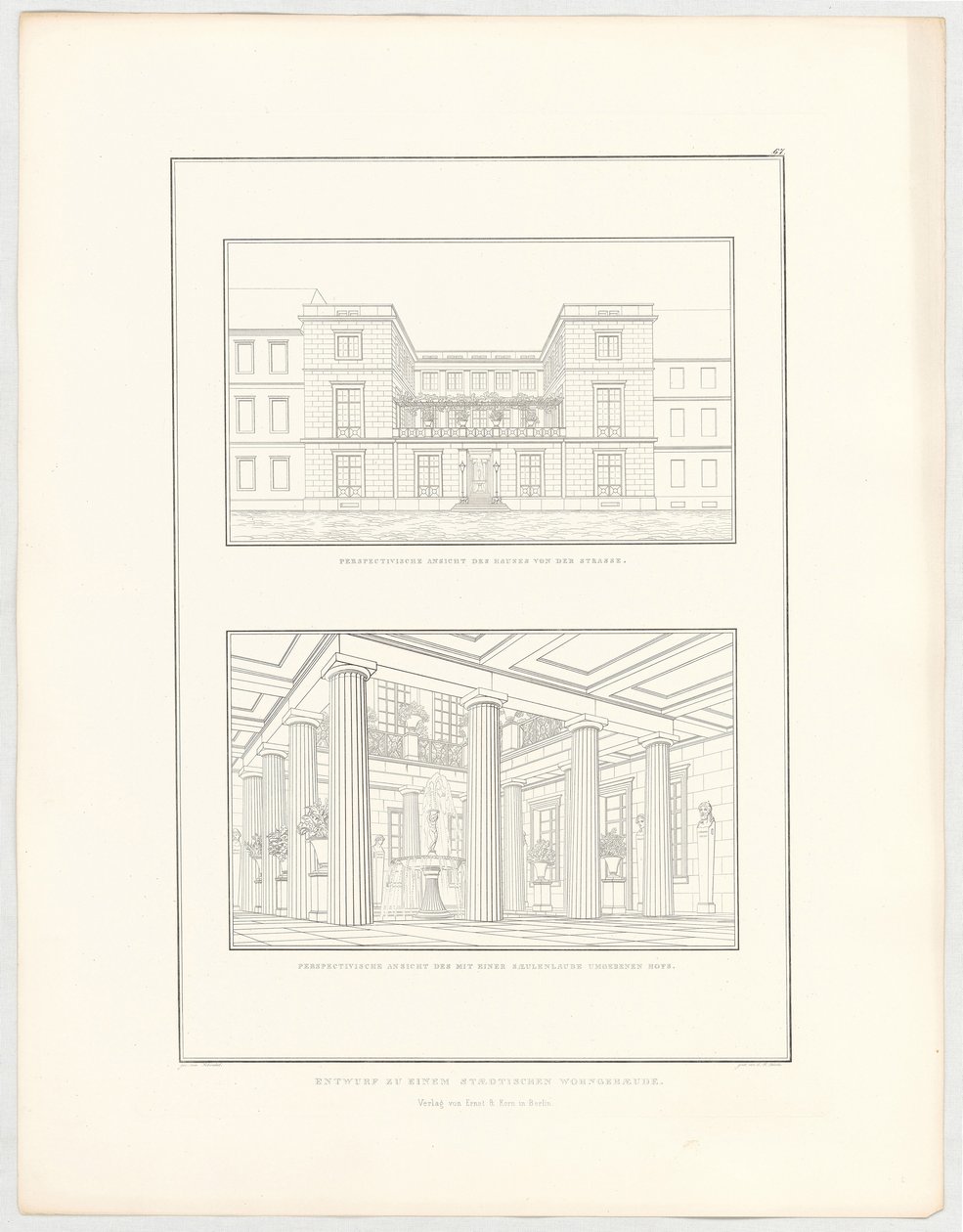 Proyecto de un edificio residencial urbano, lámina 67 de la serie «Colección de proyectos arquitectónicos» de Karl Friedrich Schinkel
