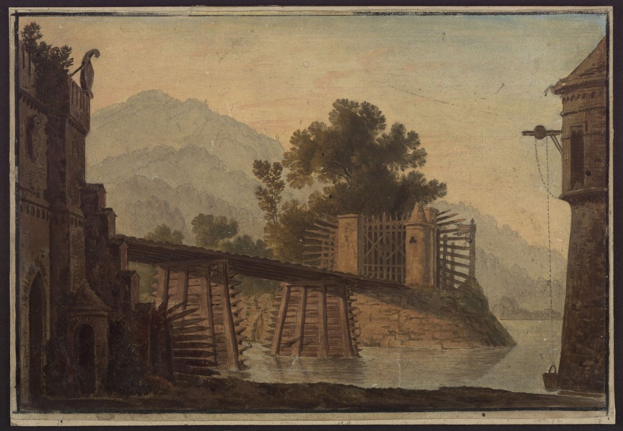 Faniska. Ópera de Luigi Cherubini. Boceto de la tercera escenografía. Puente sobre un lago de Karl Friedrich Schinkel