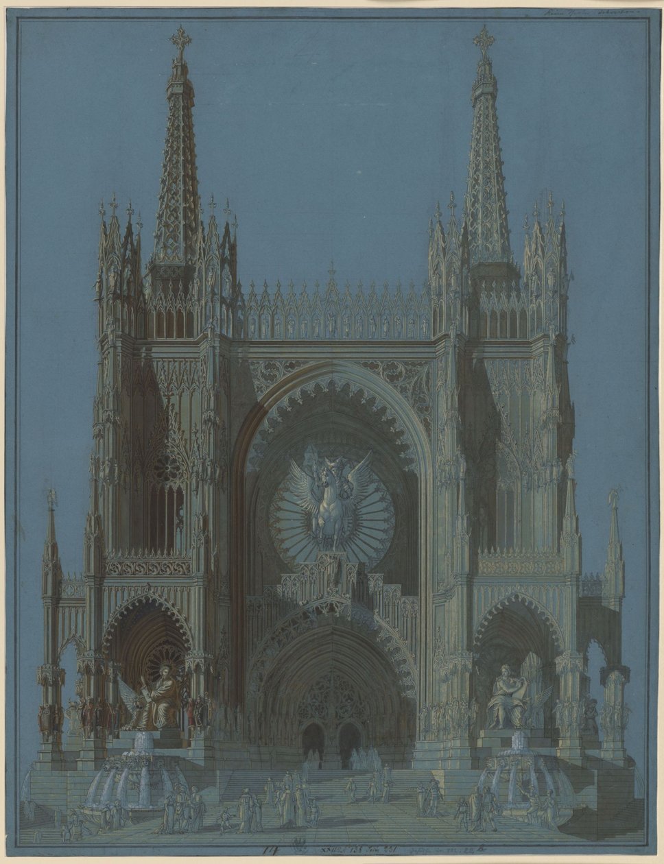 Fachada de una catedral gótica de dos torres de Karl Friedrich Schinkel