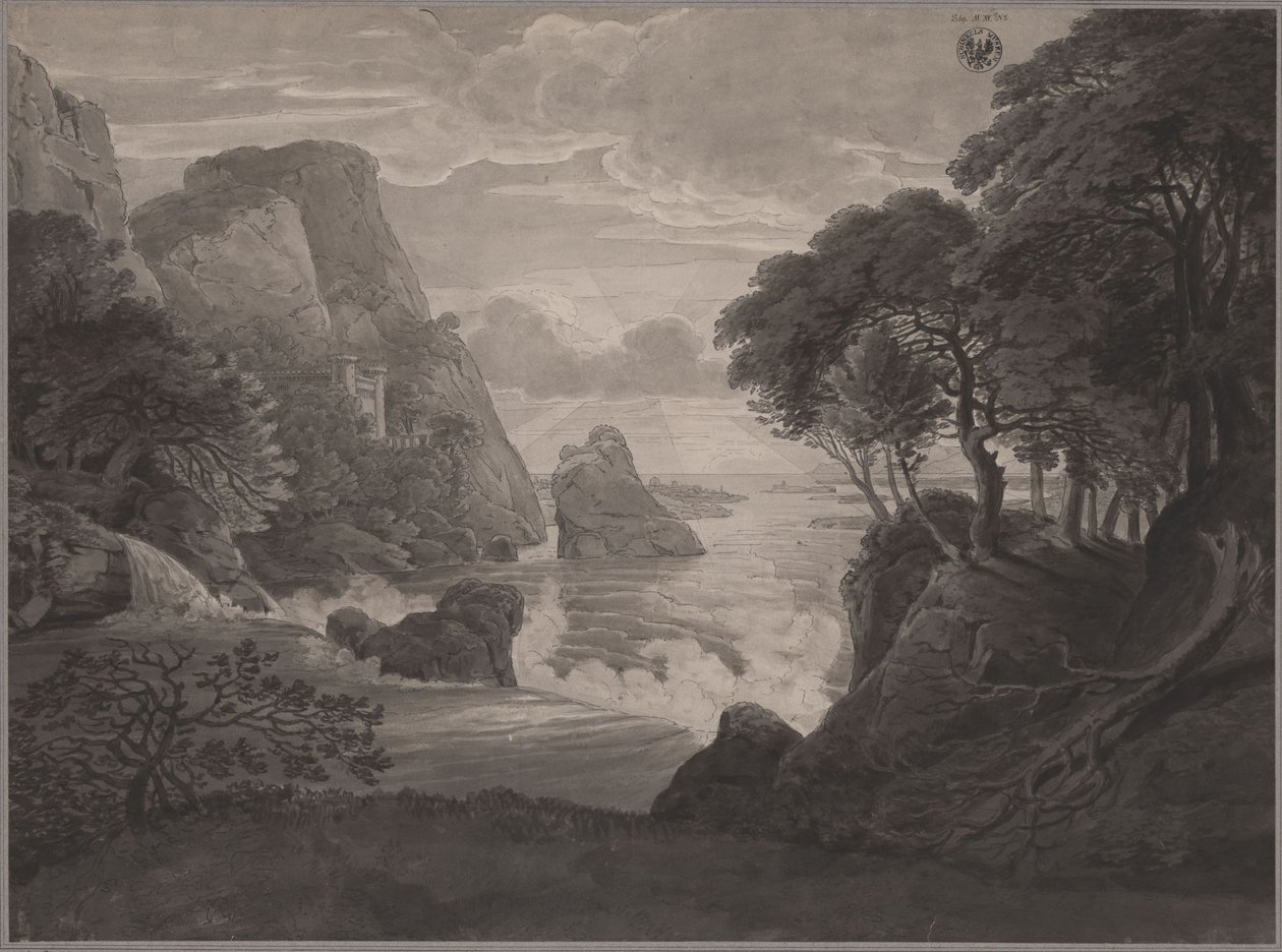 Paisaje costero rocoso con un castillo de Karl Friedrich Schinkel